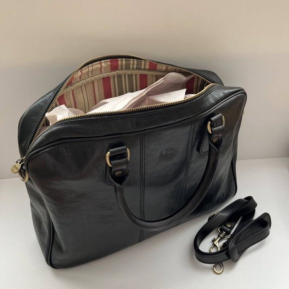 Floto Venezia Women Black Leather Boston Briefcase Attached Laptop Case w/ Strap - Picture 11 of 16